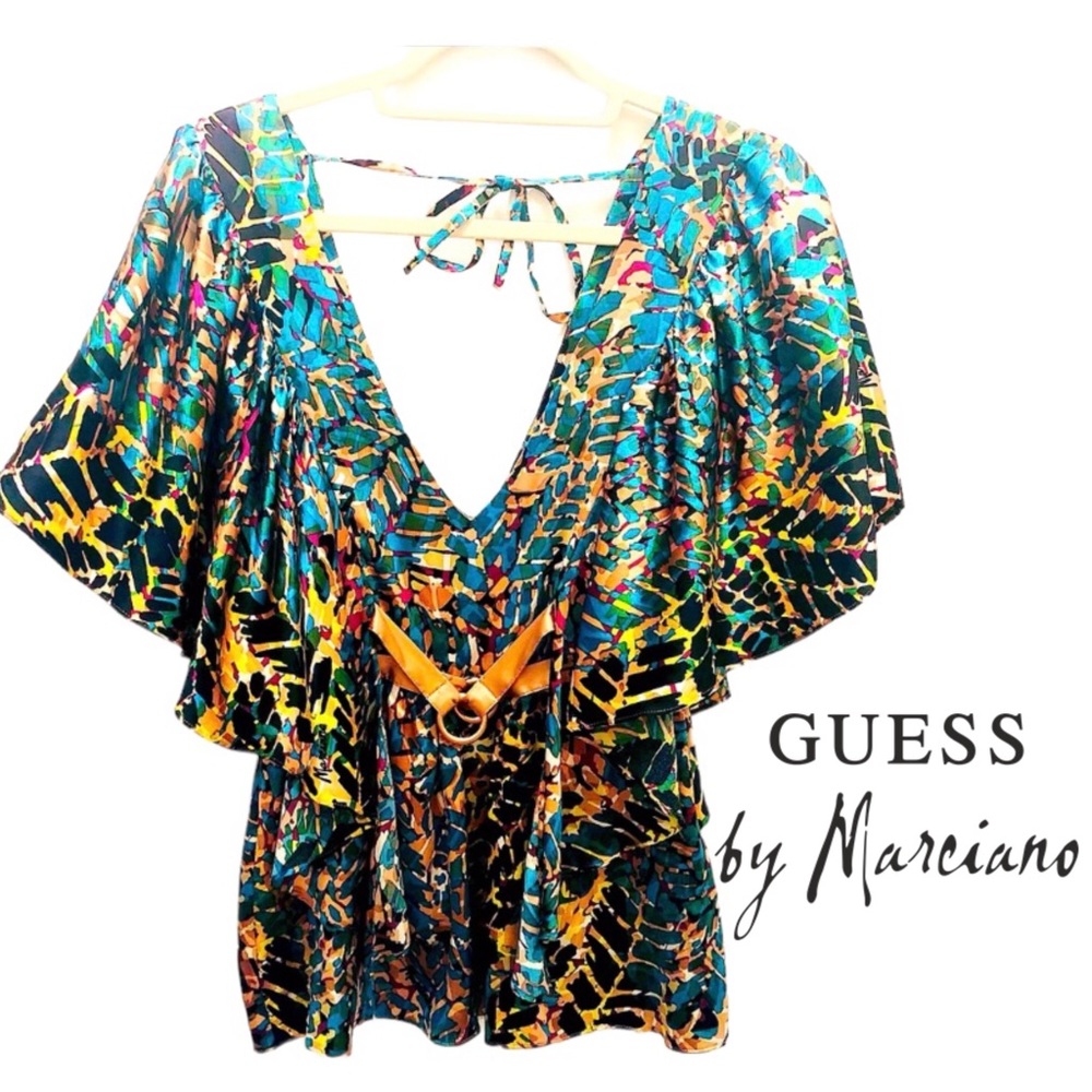 Marciano by Guess Silk Flutter Sleeve Blouse, S